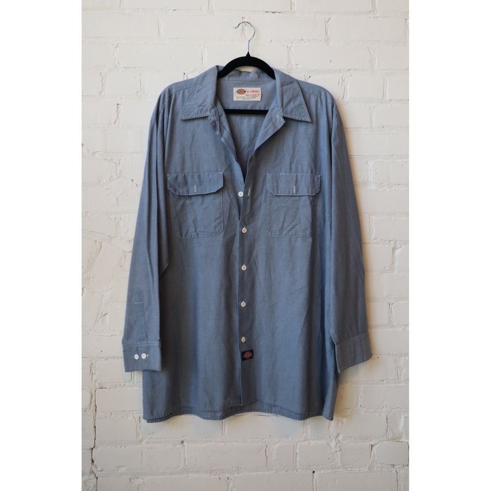 Dickies Mens Blue Long Sleeve Button Down Work Shirt XL Cotton Blend RN 20697
